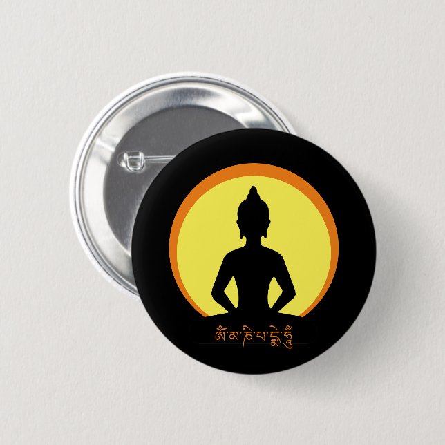 Badge Rond 5 Cm Méditation, Bouddha & Mantra (tibétain) (Devant & derrière)