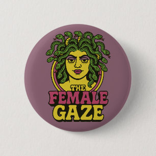 Badge Rond 5 Cm Medusa le Regard Féminin