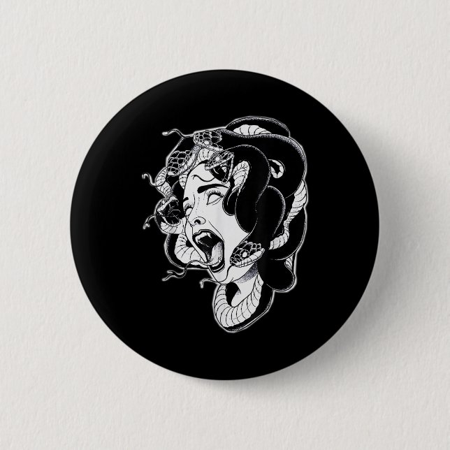 Badge Rond 5 Cm Méduse Blackwork Tattoo Flash (Devant)