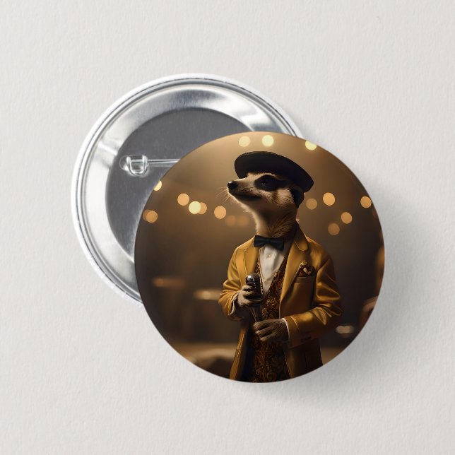 Badge Rond 5 Cm Meerkat Sinatra, (Devant & derrière)