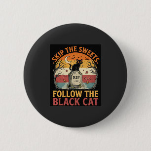 Badge Rond 5 Cm Méfait de chat noir d'Halloween hanté