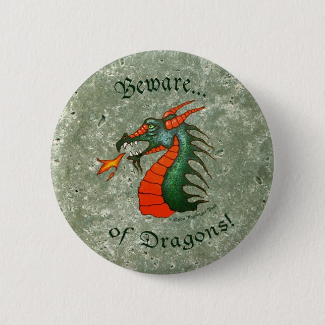 Badge Rond 5 Cm Méfiez-vous des dragons Pierre Vert (Devant)