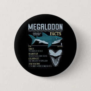 Badge Rond 5 Cm Megalodon Faits Meg Préhistorique Requin Fossiles