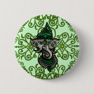 Badge Rond 5 Cm Mehndi Ganesha (Vert)