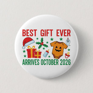 Badge Rond 5 Cm Meilleur Cadeau Arrive en Octobre 2026 Noël Couple