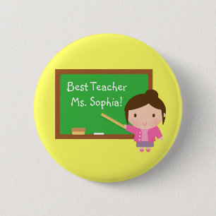 Badge Rond 5 Cm Meilleur Enseignant Et Chalkboard Personnalisé