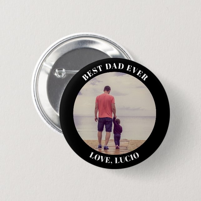 Badge Rond 5 Cm Meilleur papa photo personnalisée noir (Devant & derrière)