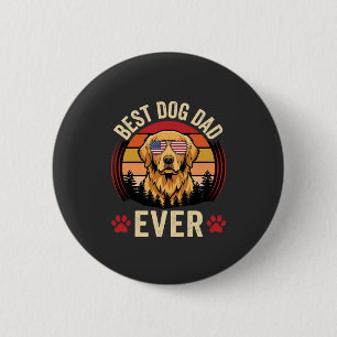 Badge Rond 5 Cm Meilleur papa pour chien Retro Golden Retriever