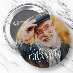 Badge Rond 5 Cm Meilleur Papi du Monde Depuis 20XX Photo Moderne C