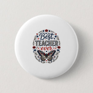 Badge Rond 5 Cm Meilleur Professeur Ever Vintage Papillon Floral C