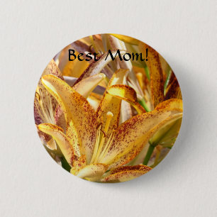 Badge Rond 5 Cm Meilleure Maman ! bouton Fleurs de lily Orange Lys
