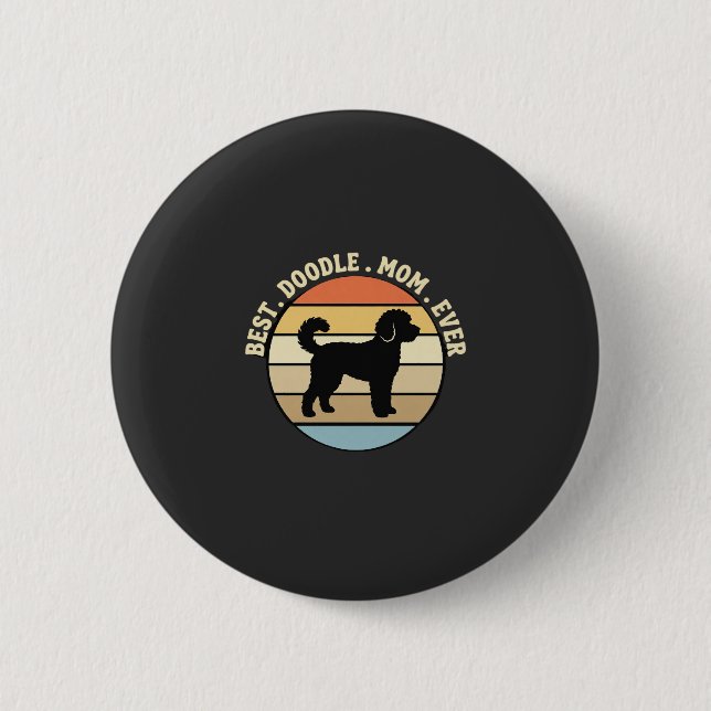 Badge Rond 5 Cm Meilleure maman Doodle Rétro Chien (Devant)