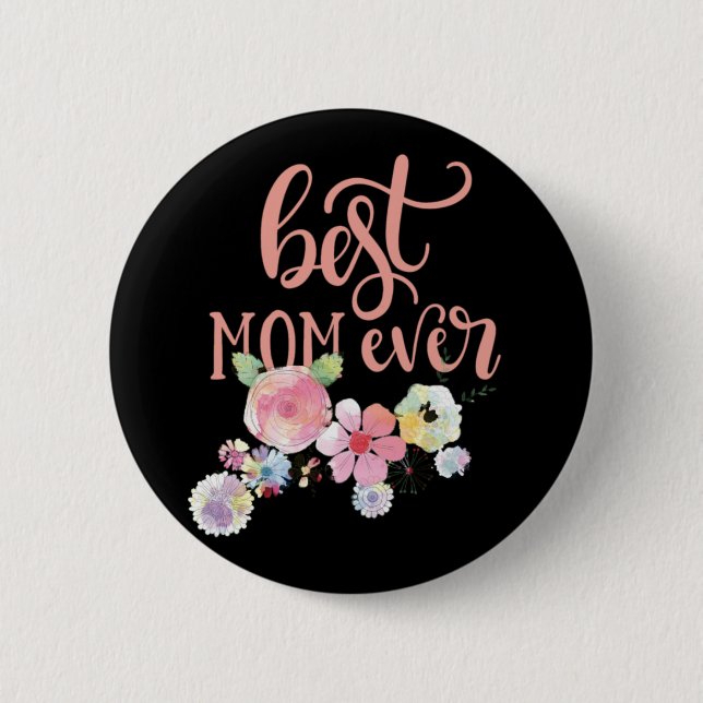 Badge Rond 5 Cm Meilleure Maman Jamais. Bouton Fleurs aquarelles (Devant)