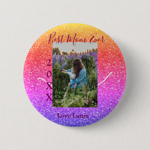 Badge Rond 5 Cm Meilleure maman jamais photo rose fête des mères a