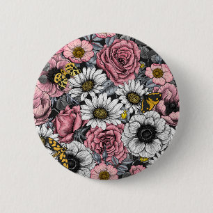 Badge Rond 5 Cm Mélange de papillons de nuit en rose et gris