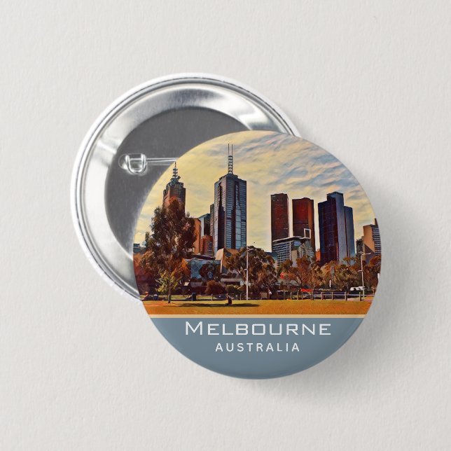 Badge Rond 5 Cm Melbourne Australie Skyline Watercolor Art (Devant & derrière)