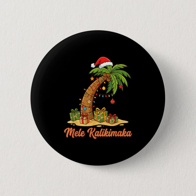 Badge Rond 5 Cm Mele Kalikimaka Hawaiian Christmas Palm Trees  (Devant)
