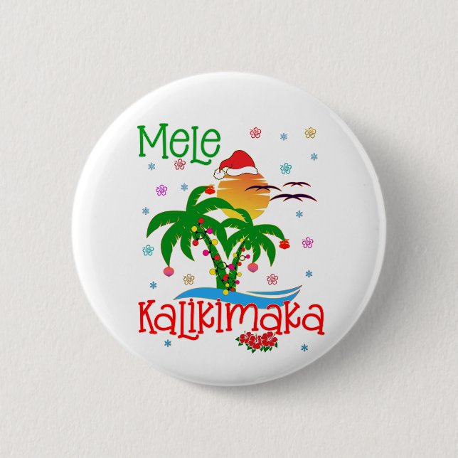 Badge Rond 5 Cm Mele Kalikimaka Hawaiian Merry Christmas Aloha  (Devant)