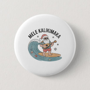Badge Rond 5 Cm Mele Kalikimaka Surfing Santa Ukulele Noël Hawaïen