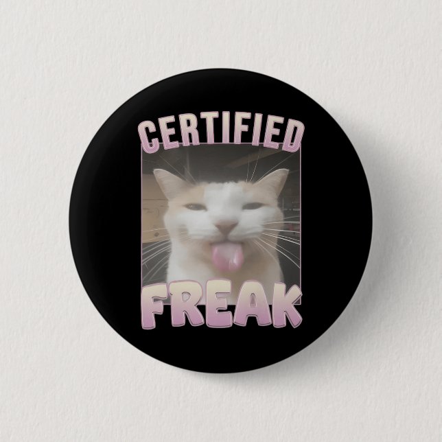Badge Rond 5 Cm Mème de chat drôle certifié fou  (Devant)