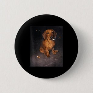 Badge Rond 5 Cm Mème de chien teckel drôle fumant cigarette