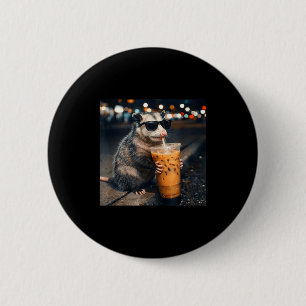 Badge Rond 5 Cm Mème de l'opossum drôle buvant du café glacé