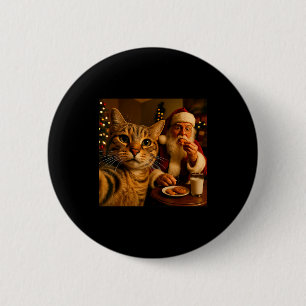 Badge Rond 5 Cm Mème de Noël de chat drôle avec selfie avec le Pèr