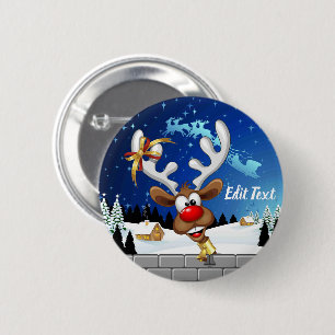 Badge Rond 5 Cm Mème de Noël drôle de renne qui regarde par-dessus