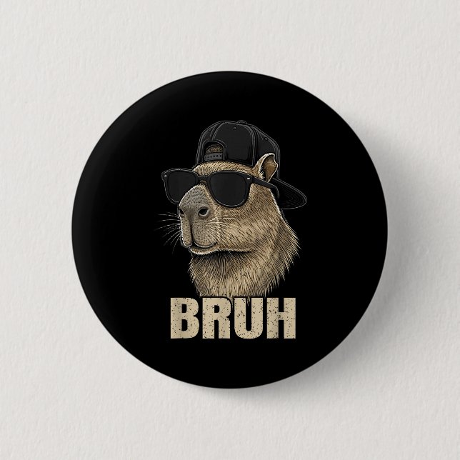 Badge Rond 5 Cm Mème drôle de Bruh amateur de capybaras Cool Célib (Devant)