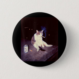 Badge Rond 5 Cm Mème Fumeur Drôle Cigarette Kitten Brainrot Silly