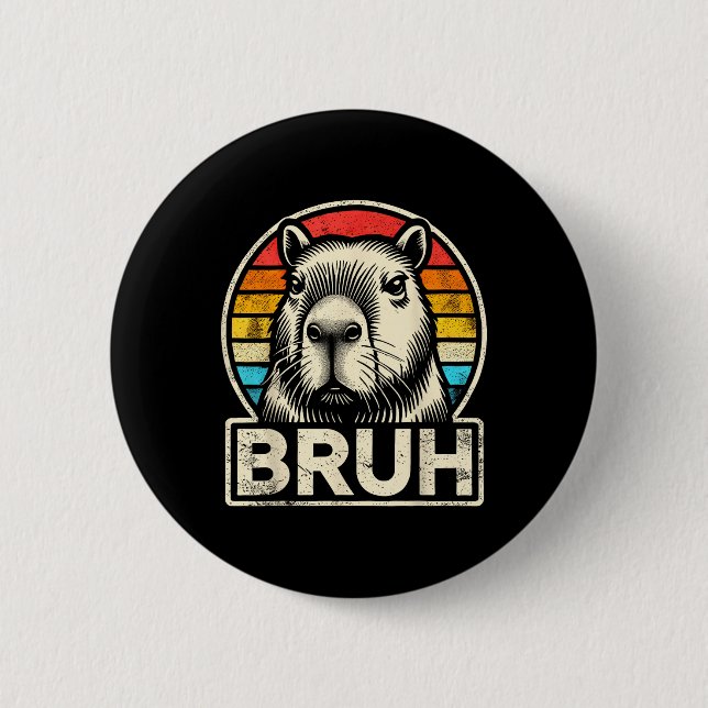 Badge Rond 5 Cm Mème Graphique Funny Capybara Bruh Pour Garçons Fi (Devant)