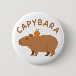 Badge Rond 5 Cm Mème minimaliste de capybara mignon avec une orang