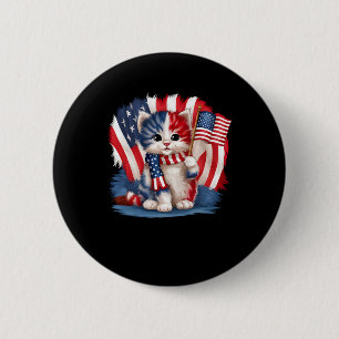 Badge Rond 5 Cm Memorial Day Chat Funny Kitten 4 juillet Patrioti
