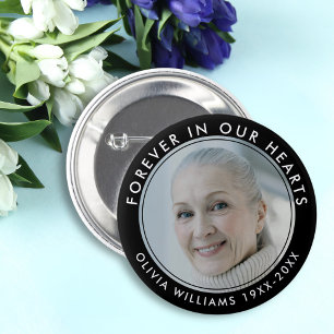 Badge Rond 5 Cm Mémorial Funéraire Noir Photo pour Toujours dans N