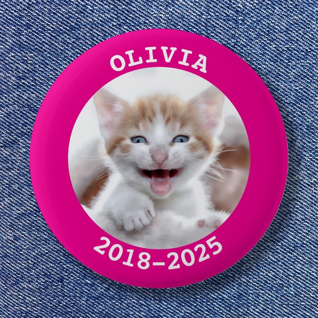 Badge Rond 5 Cm Mémorial photo pour animaux roses Hot (Hot Pink Pet Photo Memorial Button)