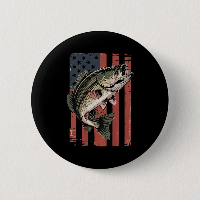 Badge Rond 5 Cm Men American Flag Fishing Patriotic Largemouth B F (Devant)