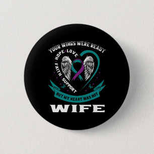 Badge Rond 5 Cm Mens Turquoise Purple Ribbon Ailes de sensibilisat