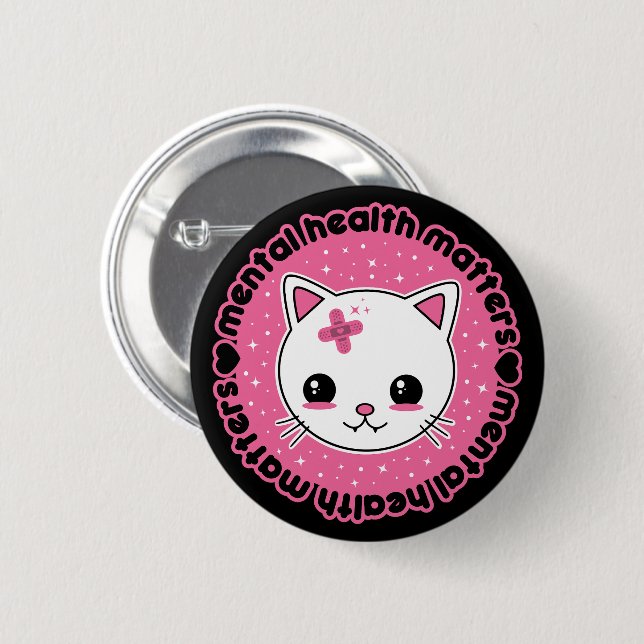 Badge Rond 5 Cm Mental Health Matters Kawaii Cat (Devant & derrière)