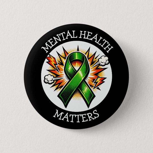 Badge Rond 5 Cm Mental Health Matters Pop Art Green Ribbon (Devant)
