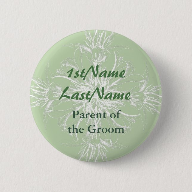 Badge Rond 5 Cm Menthe et étiquette florale blanche (Devant)