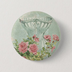Badge Rond 5 Cm Menthe rose vintage de roses de corset romantique