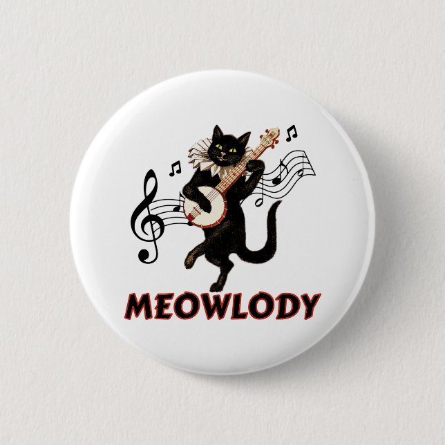 Badge Rond 5 Cm Meolody Cat Music Guitare (Devant)