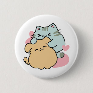Badge Rond 5 Cm Meow & Woof Perfect Together - Cute Cat and Dog