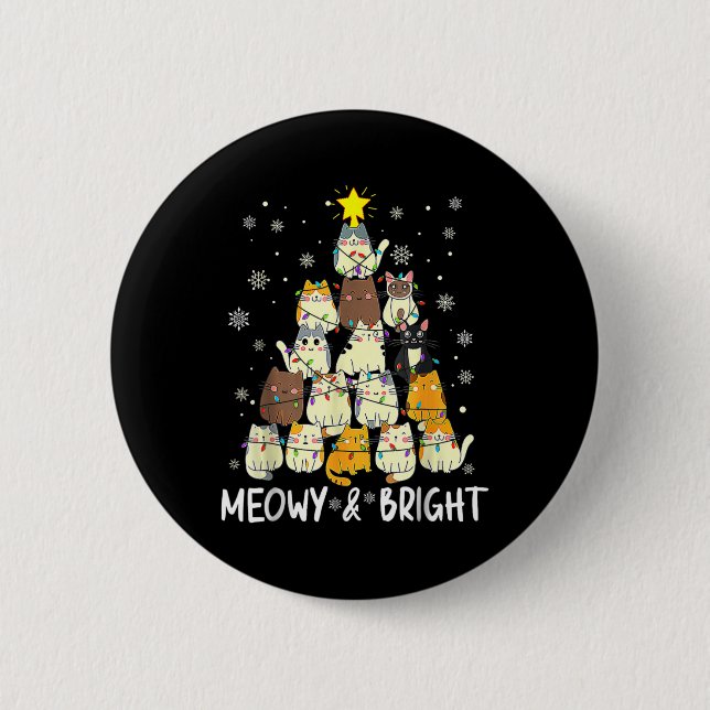 Badge Rond 5 Cm Meowa Catmas Chat Noël Arbre de Noël Filles Garçon (Devant)