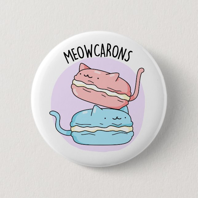 Badge Rond 5 Cm Meowcarons amusant Macaron Pun (Devant)