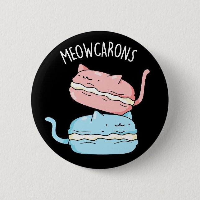 Badge Rond 5 Cm Meowcarons Funny Macaron Pun Dark BG (Devant)