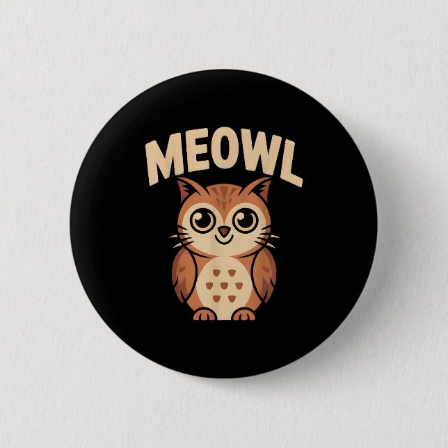 Badge Rond 5 Cm Meowl Cat Owl Hybrid Funny Meme Brain Rot Gen Alph (Devant)
