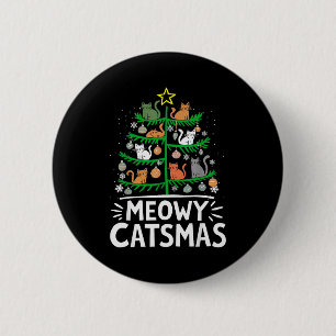 Badge Rond 5 Cm Meowy Catmas Chat Noël Arbre de Noël Xmas Drôle de