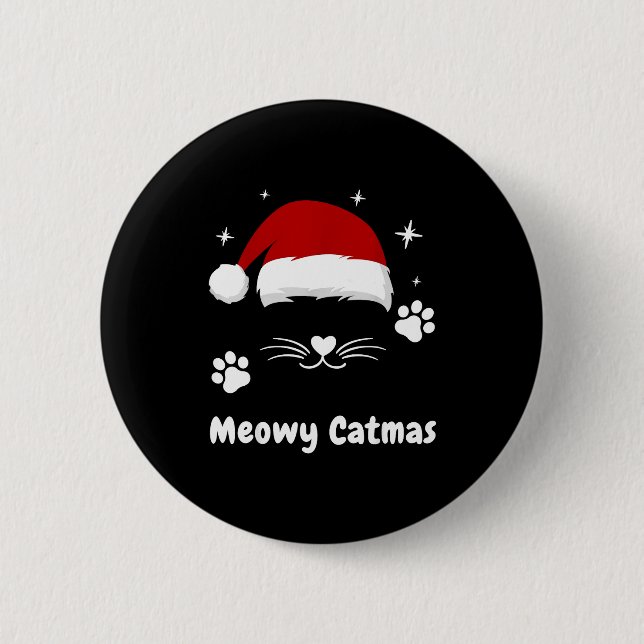 Badge Rond 5 Cm Meowy Catmas Cute Kitten Cats Santa Hat Christmas  (Devant)