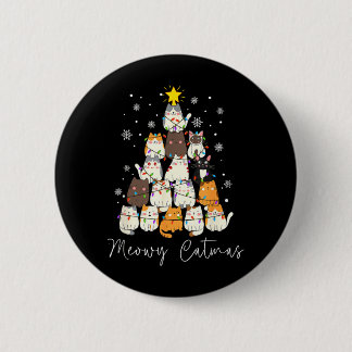 Badge Rond 5 Cm Meowy Catmas Lumière Santa Drôle Noël Amateur de C